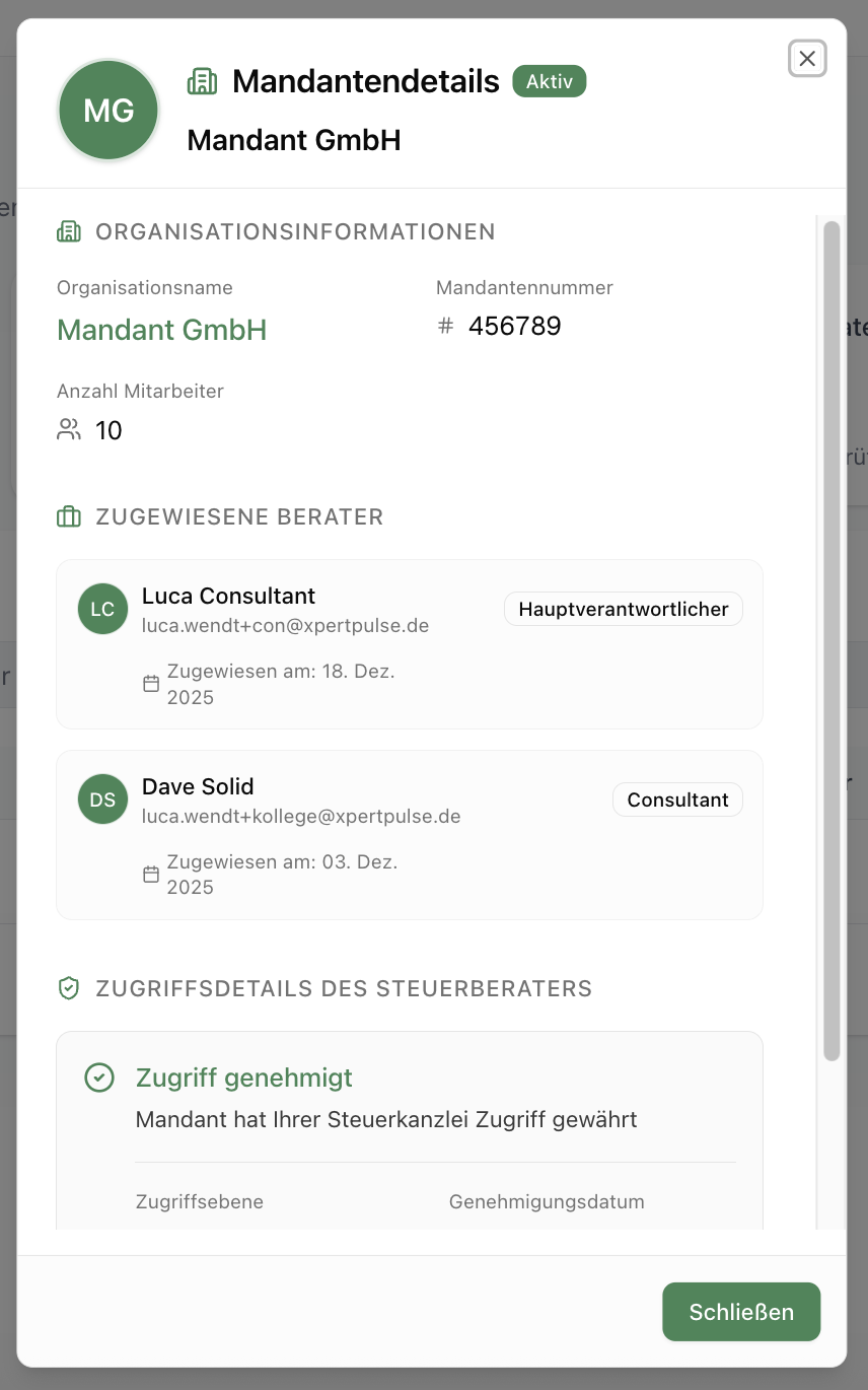 Mandantendetails in LohnPulse